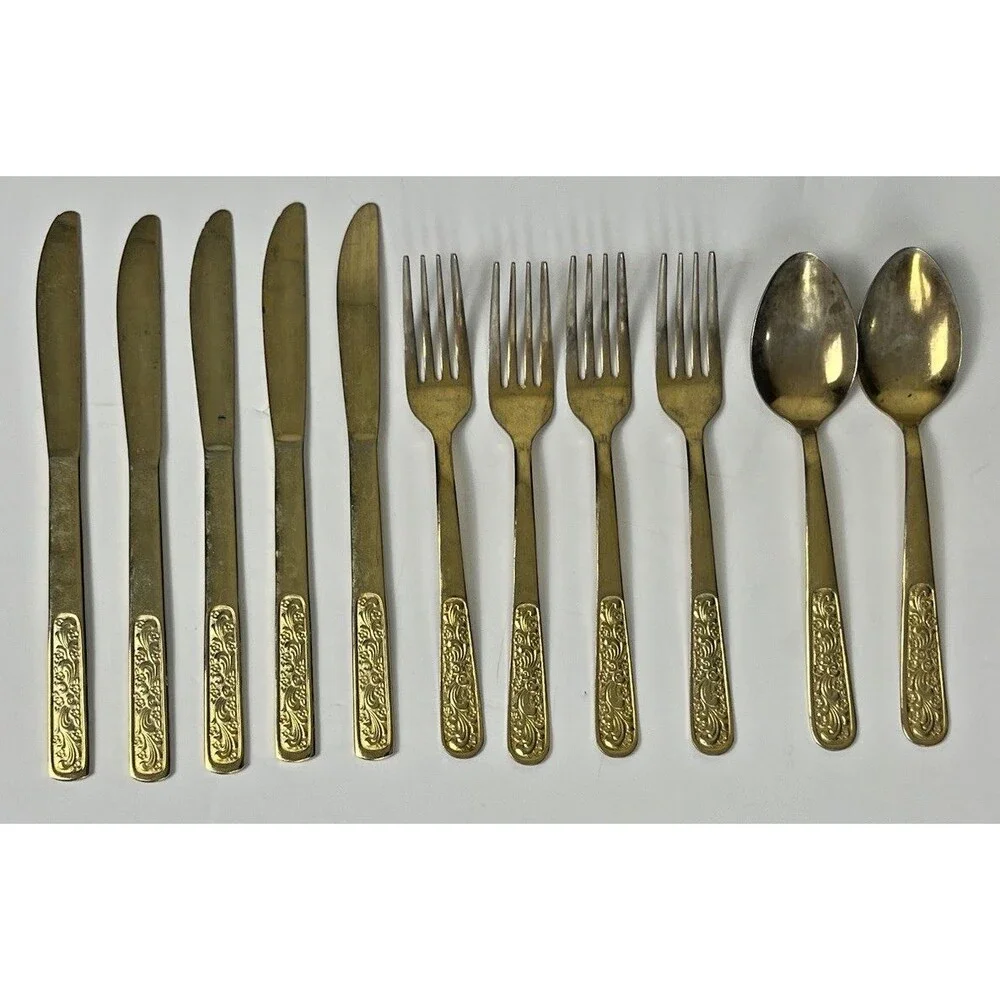 Gold Plated Flatware Vintage Silverware Japan‎ Mid Century Replacement 11 Pc MCM